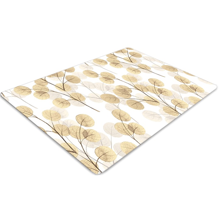 Covor pentru scaun de birou, PVC, ramuri cu frunze, Alb, 140 cm x 100 cm, 010250310030100030729