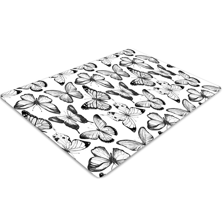 Covor pentru scaun de birou, PVC, fluture alb negru, Gri, 140 cm x 100 cm, 010250310030100030667