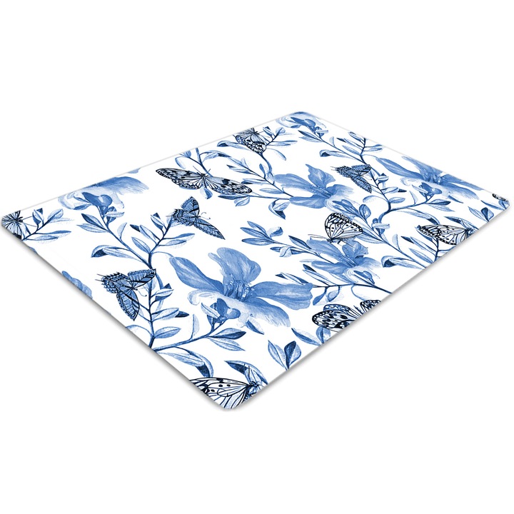 Covor pentru scaun de birou, PVC, flori albastre, Albastru, 140 cm x 100 cm, 010250310030100030382