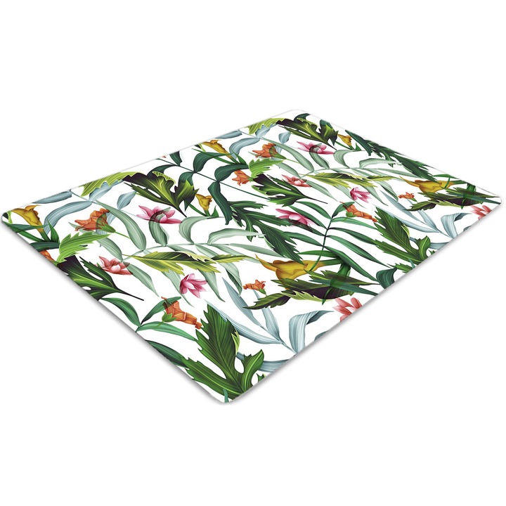 Covor pentru scaun de birou, PVC, flora tropicala, Verde, 140 cm x 100 cm, 010250310030100030704