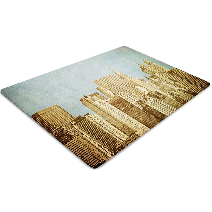 Covor pentru scaun de birou, PVC, zgarie-nori din manhattan, Albastru, 140 cm x 100 cm, 010250310030100030678