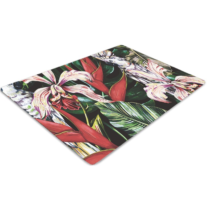 Covor pentru scaun de birou, PVC, papagal la tropice, Roz, 140 cm x 100 cm, 010250310030100030805