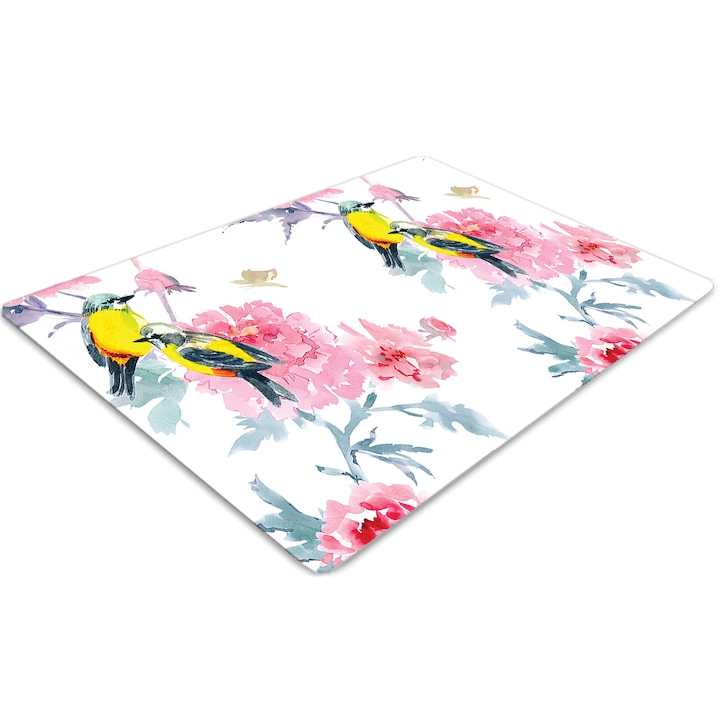 Covor pentru scaun de birou, PVC, pasari si flori, Roz, 140 cm x 100 cm, 010250310030100030882