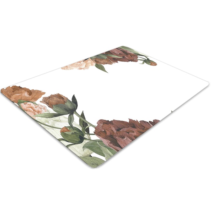 Covor pentru scaun de birou, PVC, bujori de epoca, Maro, 140 cm x 100 cm, 010250310030100012571