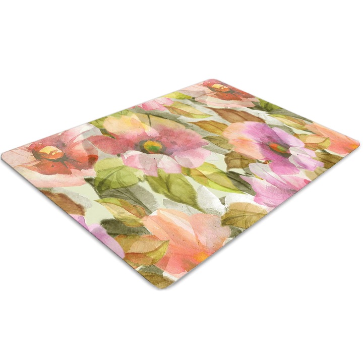 Covor pentru scaun de birou, PVC, flori lacuite, Verde, 140 cm x 100 cm, 010250310030100030861