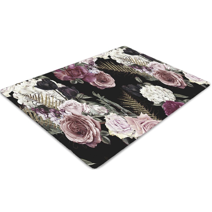 Covor PVC. Tulup. Vinil. Dreptunghi. Flori romantice. Roz. 140 cm x 100 cm. 010250310030100030404