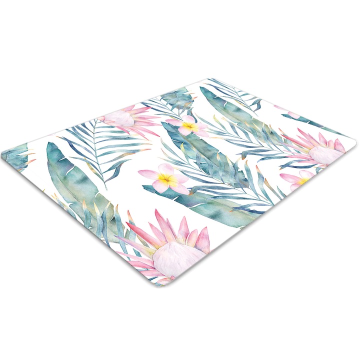 Covor pentru scaun de birou, PVC, flori roz stralucitoare, Albastru, 140 cm x 100 cm, 010250310030100030865