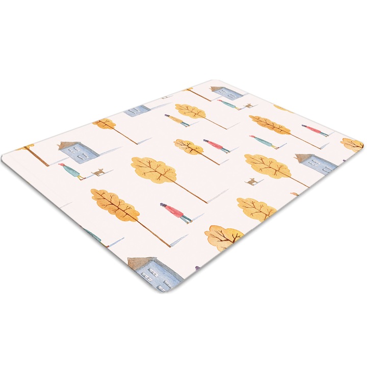 Covor pentru scaun de birou, PVC, case sub copaci, Roz, 140 cm x 100 cm, 010250310030100030338