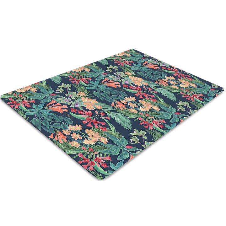 Covor pentru scaun de birou, PVC, compozitie tropicala, Albastru, 140 cm x 100 cm, 010250310030100030442