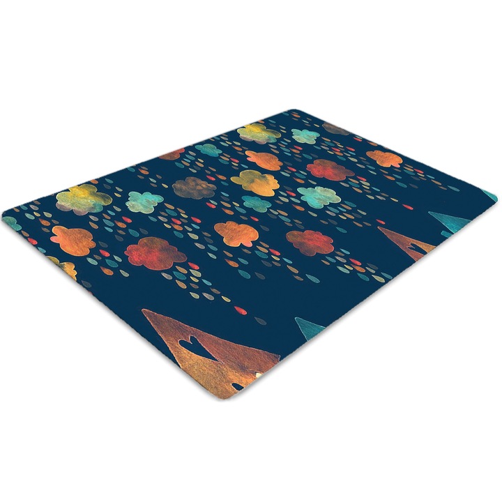 Covor pentru scaun de birou, PVC, case colorate, Albastru, 140 cm x 100 cm, 010250310030100030715