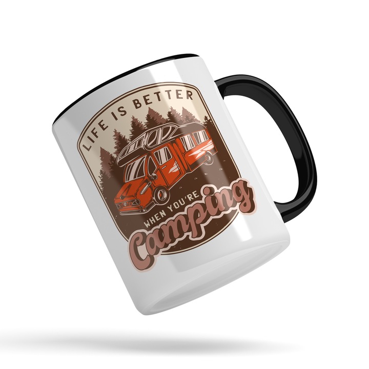 Cana Motivational Pentru Pasionatii De Fotografie in Engleza It's not Hoarding If It's Gear 330 ml, Maner si Interior Negru, Galben, Rosu