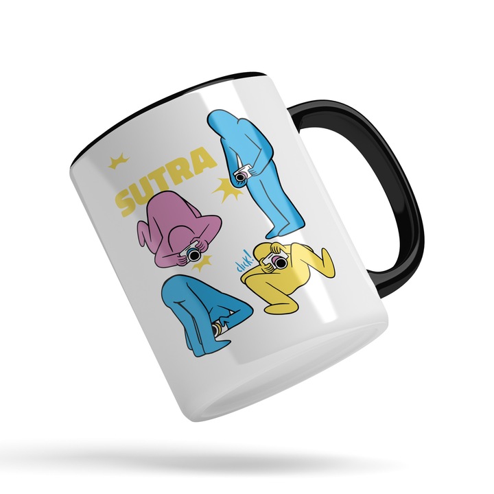 Cana Pentru Pasionatii De Fotografie Camera Sutra 330 ml, Maner si Interior Negru, Culorile Galben, Albastru