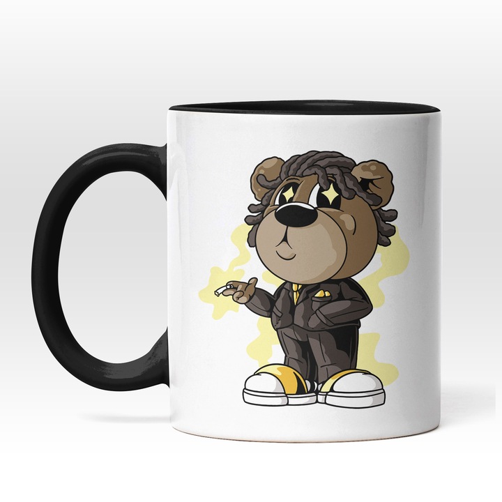 Cana Ursulet Baby cu Costum Business si Design NFT 330 ml, Maner si Interior Negru si Culorile Negru, Galben, Maro