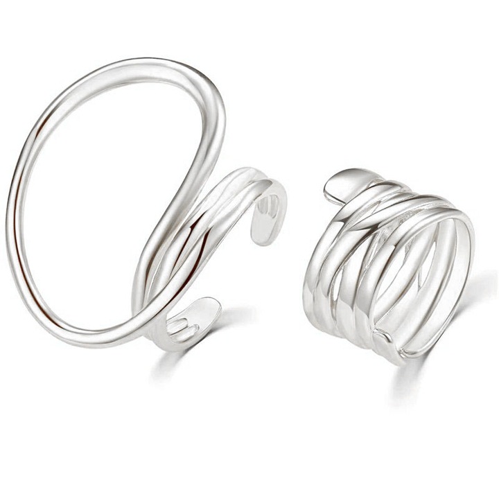Set 2 inele - Exaggeré, Visages, Argintiu, Aliaj metalic