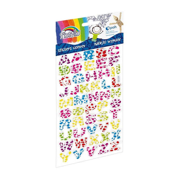 Комплект стикери за гъби Fiorello GR-NP134, 60 букви различни цветове с шарка, Ø15x20mm