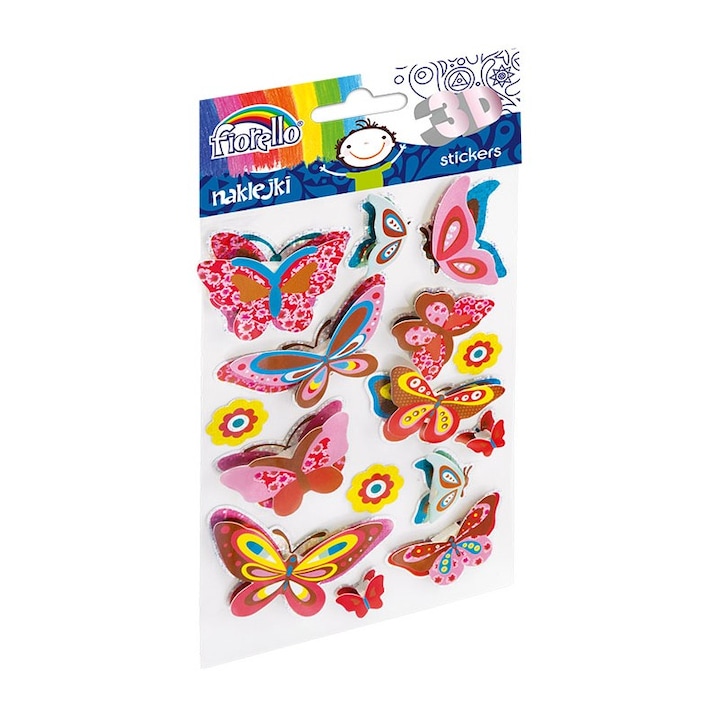 Комплект 3D стикери Fiorello GR-NP018, 12 пеперуди с блясък, Ø15-70мм