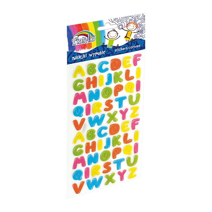 Комплект стикери за гъби Fiorello GR-NP141, 60 букви различни цветове, 20 мм