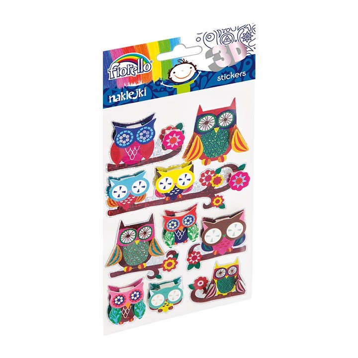 Abtibilduri - bufnite 25-100mm 3D cu sclipici Fiorello GR-NP015 / 170-2469