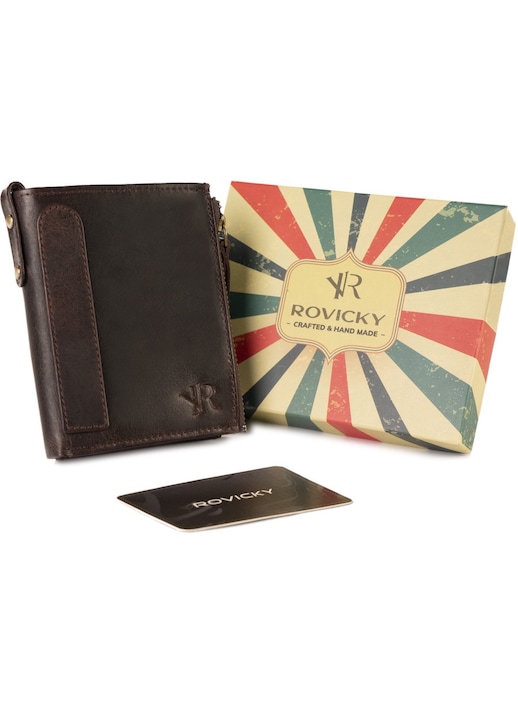 Мъжки портфейл Rovicky, Естествена кожа, Кафяв