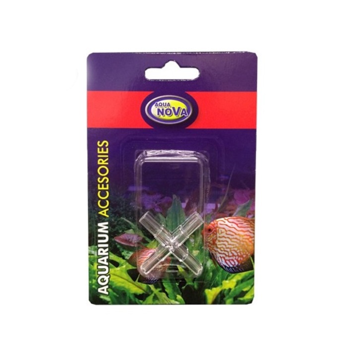 Set 2 conectori X pentru furtun acvariu, Aqua Nova, NAT-6, Plastic, 6x4 mm, Transparent