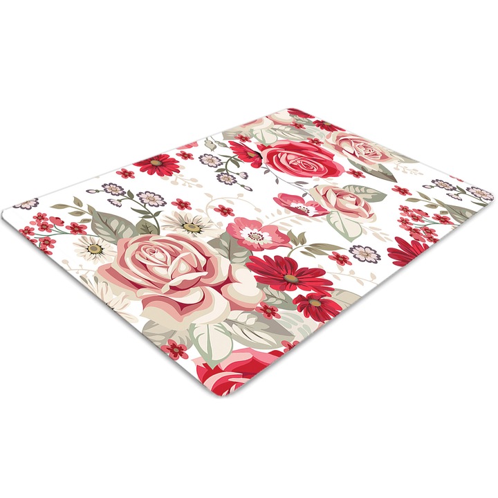 Covor pentru scaun de birou, PVC, flori rosii, Roz, 140 cm x 100 cm, 010250310030100012616