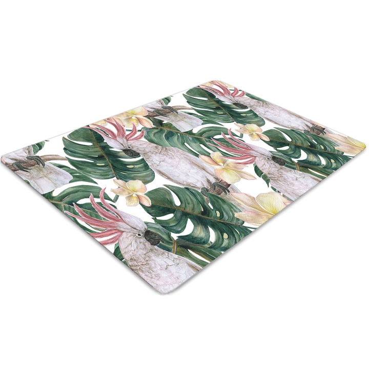 Covor pentru scaun de birou, PVC, papagalii tropicali, Verde, 140 cm x 100 cm, 010250310030100030789