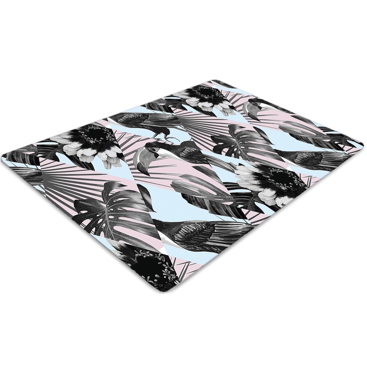 Covor pentru scaun de birou, PVC, patchwork tropical, Roz, 140 cm x 100 cm, 010250310030100012718