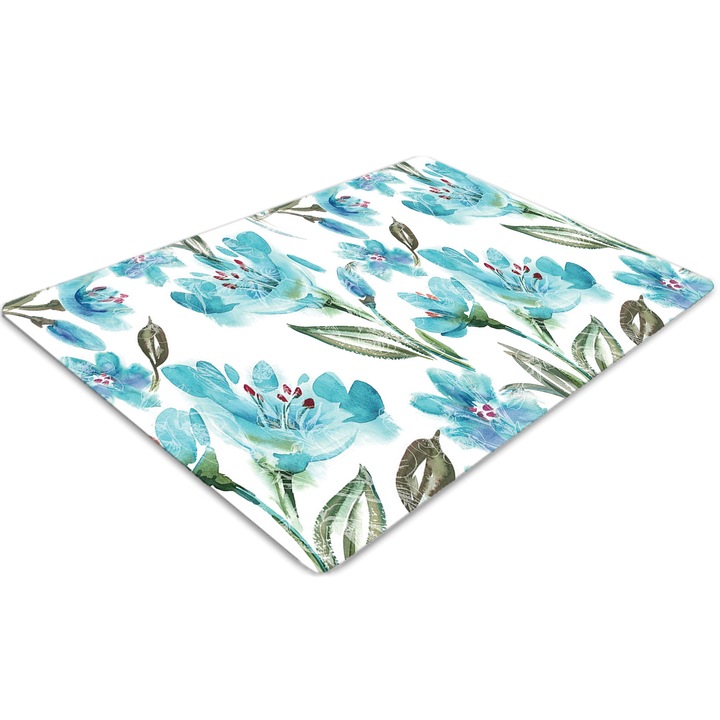 Covor pentru scaun de birou, PVC, flori turcoaz, Albastru, 140 cm x 100 cm, 010250310030100030192