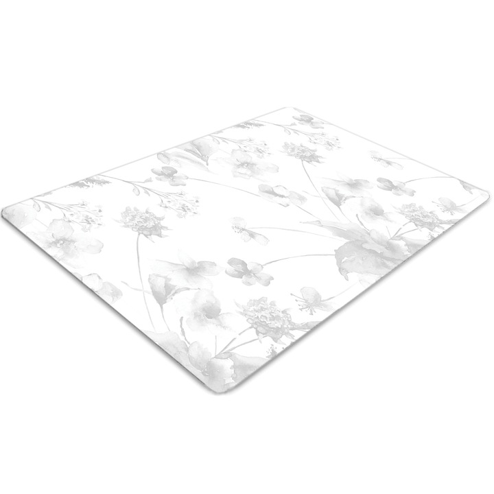 Covor pentru scaun de birou, PVC, flori cenusii, Gri, 140 cm x 100 cm, 010250310030100030181