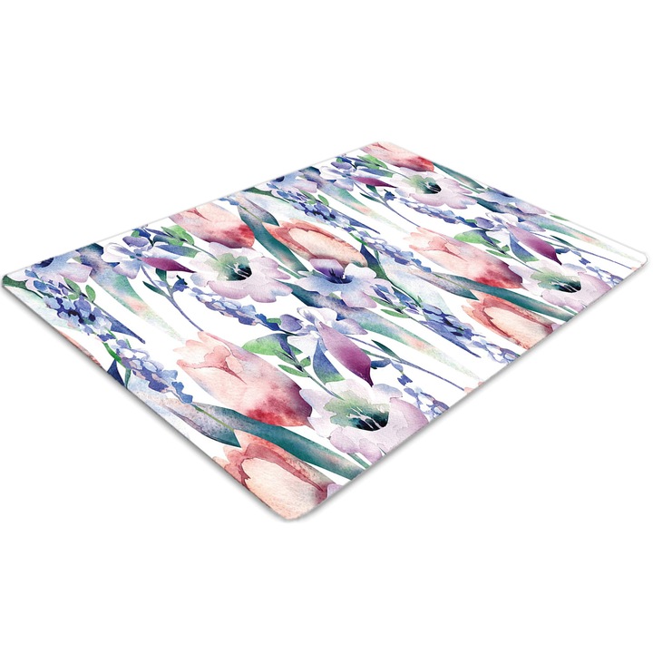 Covor pentru scaun de birou, PVC, buchet de primavara, Albastru, 140 cm x 100 cm, 010250310030100030221