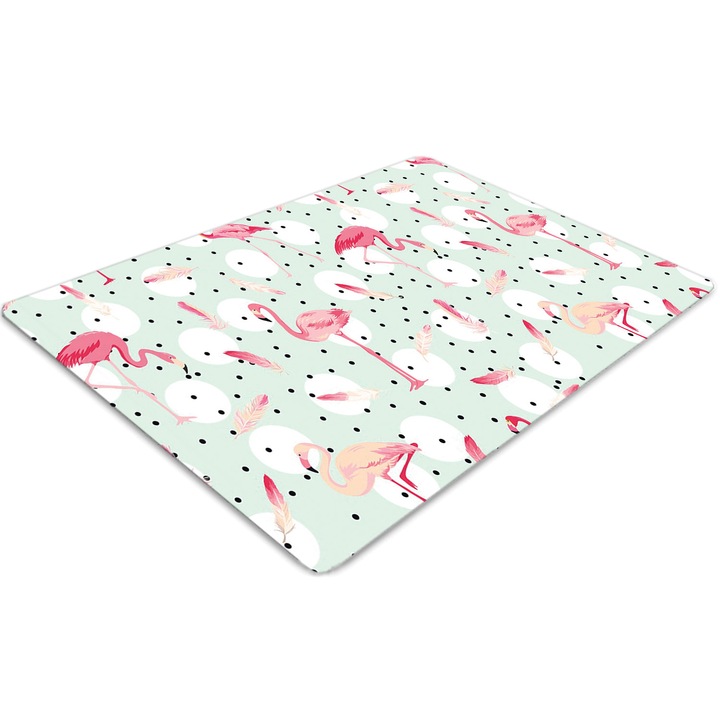 Covor pentru scaun de birou, PVC, flamingos si puncte, Verde, 140 cm x 100 cm, 010250310030100029706