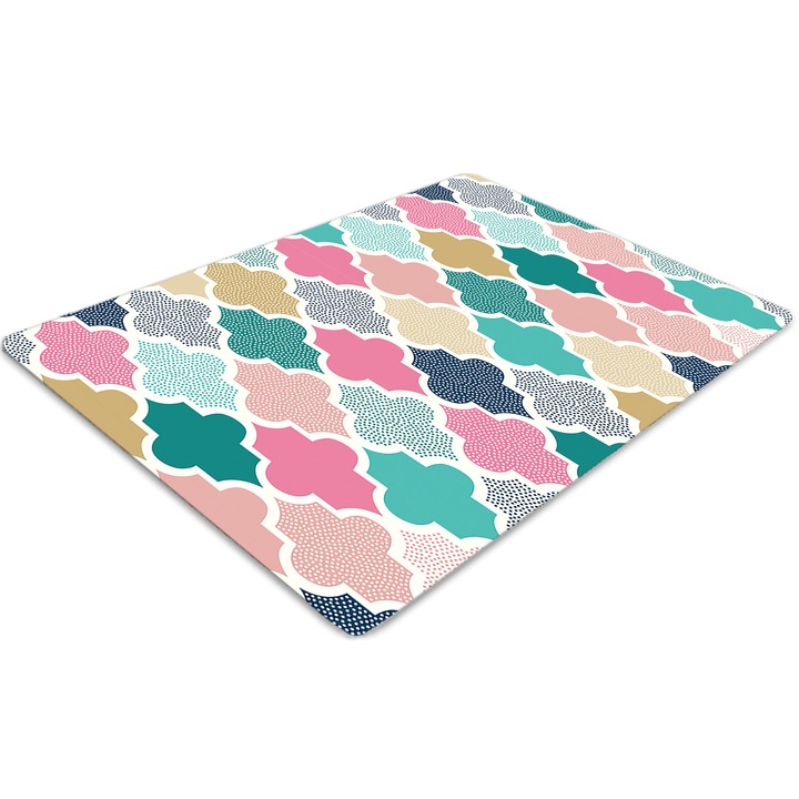 Covor PVC, Tulup, Vinil, Dreptunghi, Model colorat, Albastru, 120 cm x 90 cm, 010250310020100030298