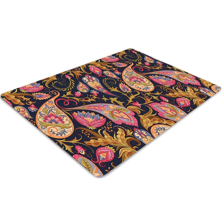 Covor pentru scaun de birou, PVC, paisley colorat, Albastru, 140 cm x 100 cm, 010250310030100030309