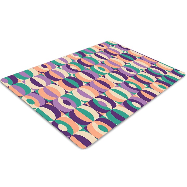 Covor PVC. Tulup. Vinil. Dreptunghi. Patrate si roti. Violet. 140 cm x 100 cm. 010250310030100030327