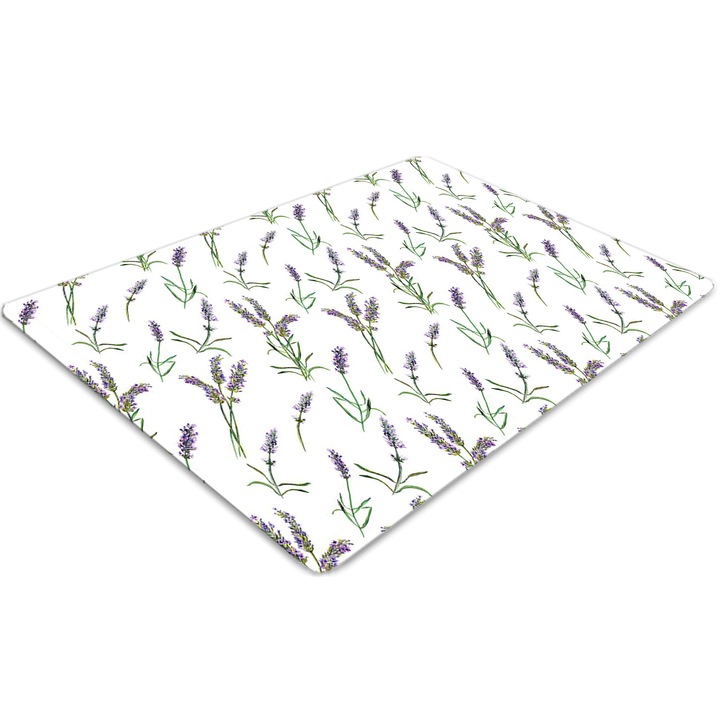 Covor pentru scaun de birou, PVC, flori de lavanda, Verde, 140 cm x 100 cm, 010250310030100030361