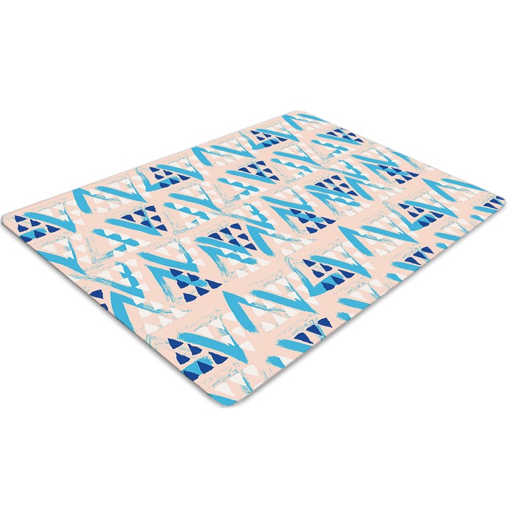 Covor pentru scaun de birou, PVC, model triunghiular, Albastru, 140 cm x 100 cm, 010250310030100030345