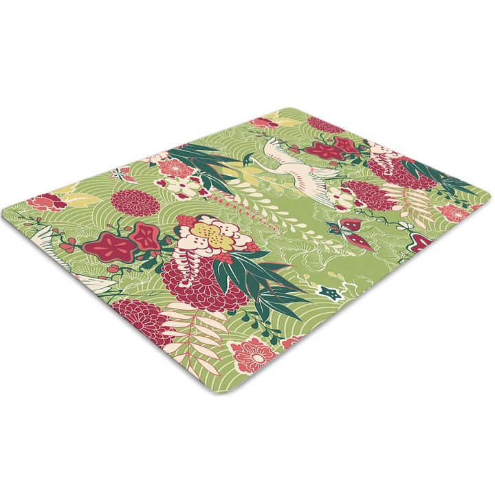 Covor pentru scaun de birou, PVC, fauna si flora, Verde, 140 cm x 100 cm, 010250310030100030310