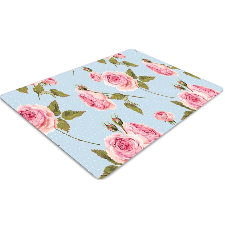 Covor pentru scaun de birou, PVC, trandafiri cu frunze, Albastru, 140 cm x 100 cm, 010250310030100030450