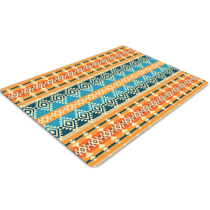 Covor pentru scaun de birou, PVC, model in stil navajo, Albastru, 140 cm x 100 cm, 010250310030100030464