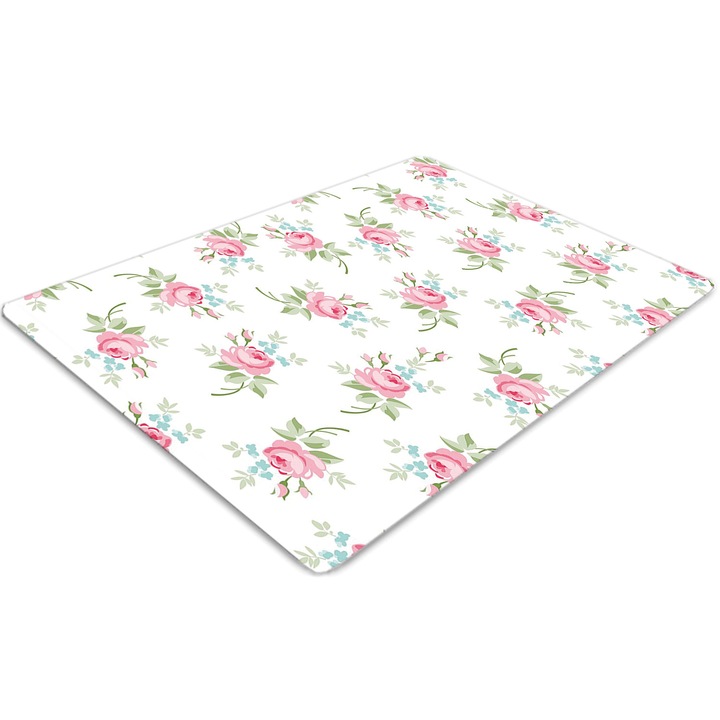 Covor pentru scaun de birou, PVC, flori mici, Verde, 140 cm x 100 cm, 010250310030100030447