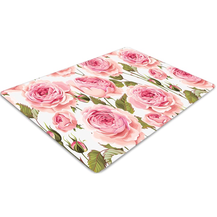 Covor pentru scaun de birou, PVC, trandafiri frumosi, Roz, 140 cm x 100 cm, 010250310030100030445