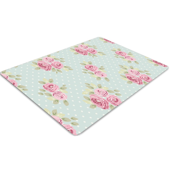 Covor pentru scaun de birou, PVC, buchete roz, Verde, 140 cm x 100 cm, 010250310030100030431