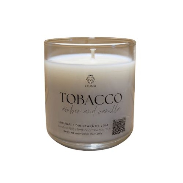 Lumanare din ceara de soia, 180 gr, parfum Tobbaco, Amber & Vanilla