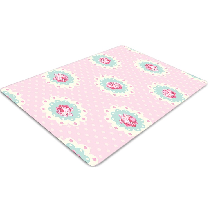 Covor pentru scaun de birou, PVC, trandafiri si puncte, Roz, 140 cm x 100 cm, 010250310030100006605