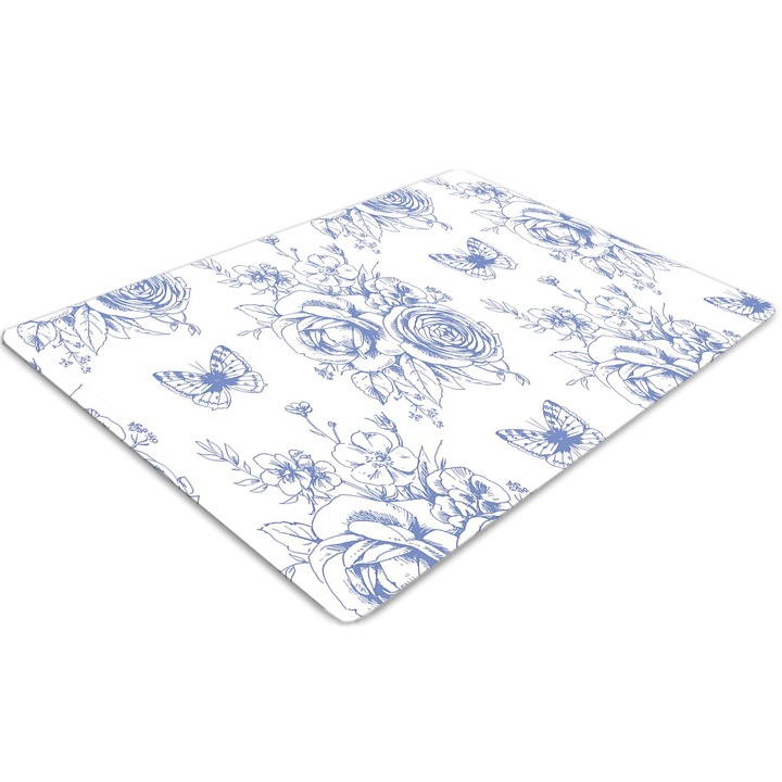 Covor pentru scaun de birou, PVC, fluturi si flori, Albastru, 140 cm x 100 cm, 010250310030100030507
