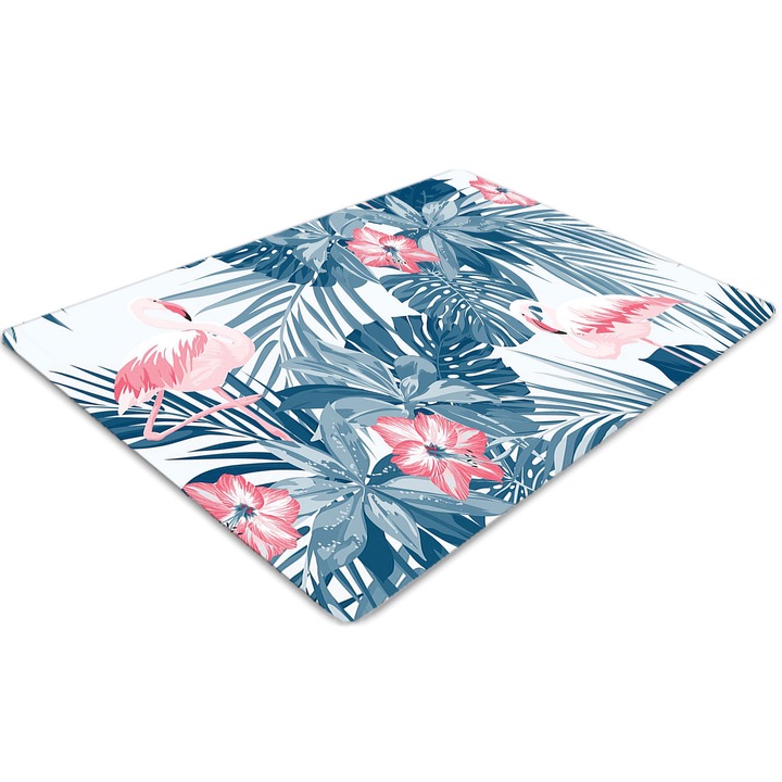 Covor pentru scaun de birou, PVC, pasari tropicale, Albastru, 140 cm x 100 cm, 010250310030100030543