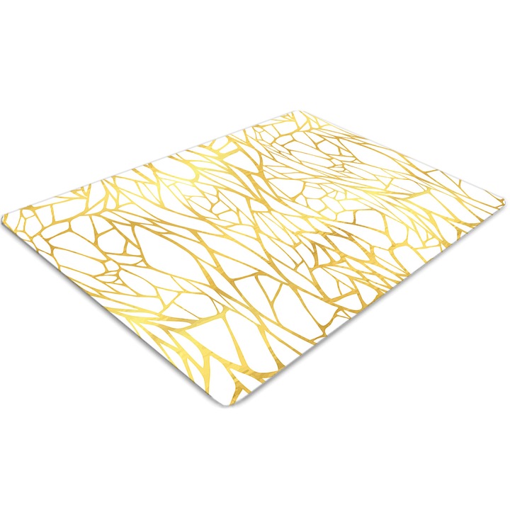 Covor pentru scaun de birou, PVC, ornament auriu, Alb, 140 cm x 100 cm, 010250310030100030544