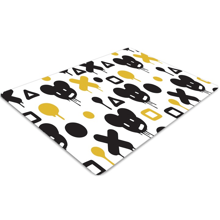 Covor pentru scaun de birou, PVC, graffiti negru si galben, Gri, 140 cm x 100 cm, 010250310030100030571