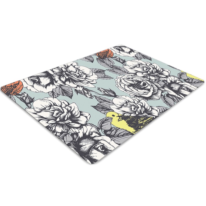 Covor pentru scaun de birou, PVC, trandafiri si pasari, Albastru, 140 cm x 100 cm, 010250310030100030542