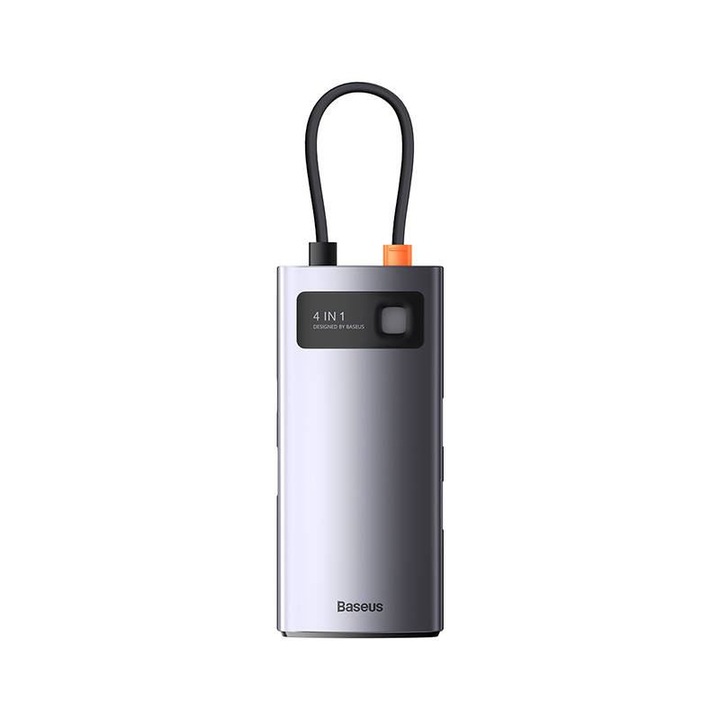 4-в-1 алуминиев HUB адаптер Baseus Metal Gleam, USB-C - 4x USB 3.2, сив